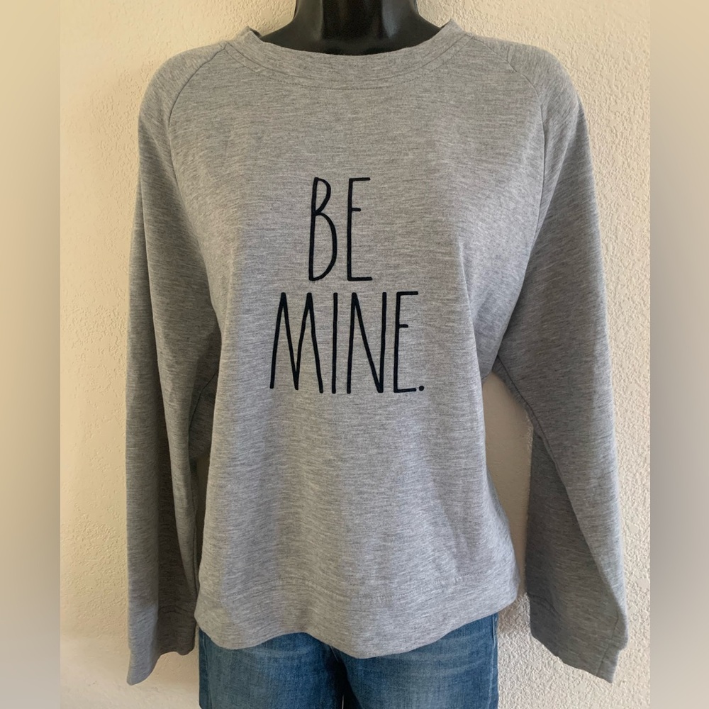 Rae Dunn Sweatshirt Size Large High Low Tunic Valentine's Day Grey Be Mine NEW!